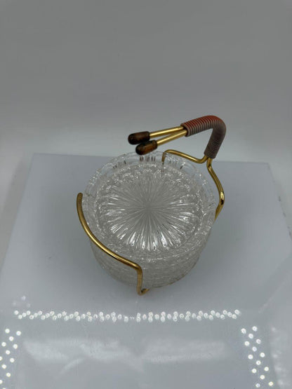 Vintage Untersetzer-Set Kristallglas mit Messinghalter