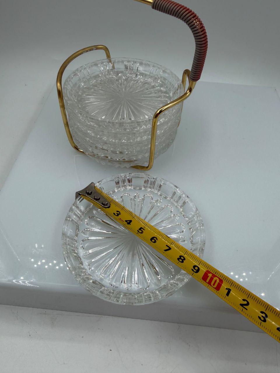 Vintage Untersetzer-Set Kristallglas mit Messinghalter