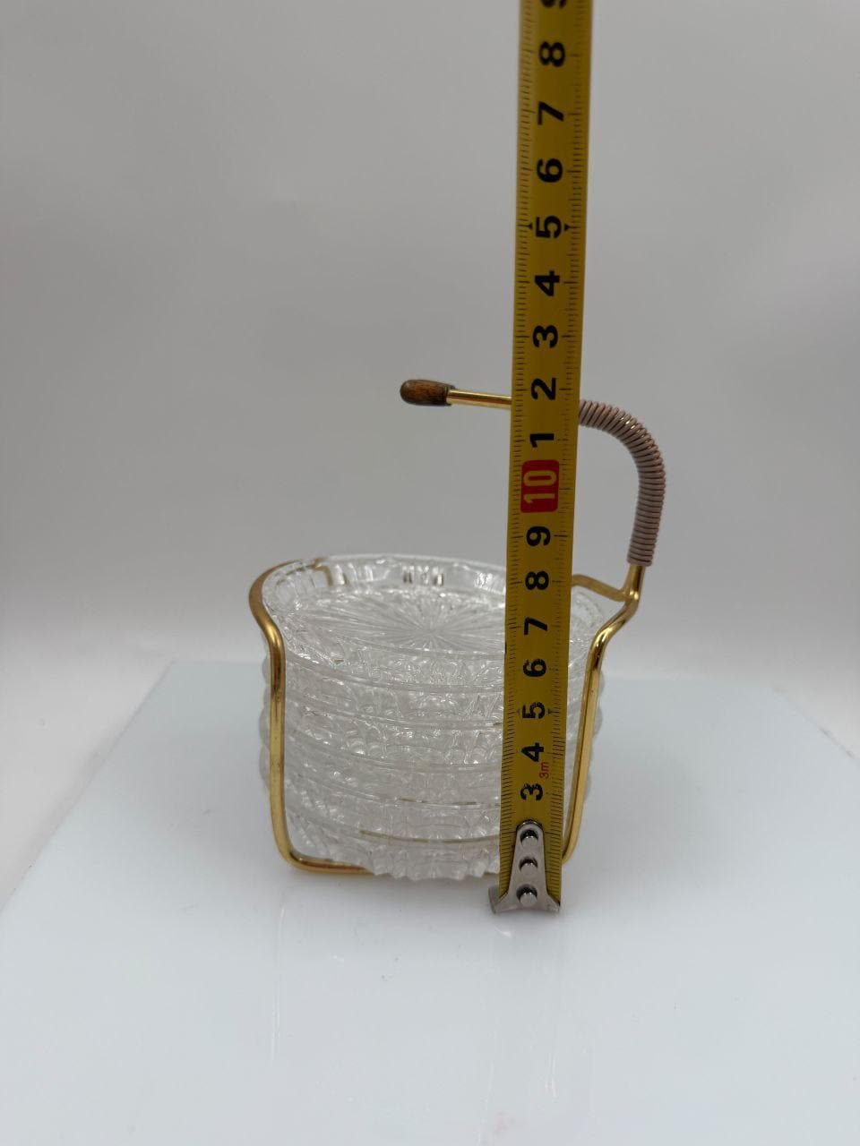 Vintage Untersetzer-Set Kristallglas mit Messinghalter