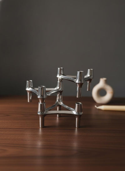 Set von 3 Vintage Kerzenhalter Chrom, modular, Mid-Century Modern