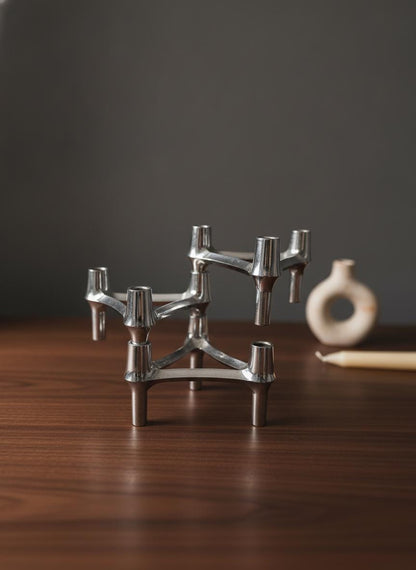 Set von 3 Vintage Kerzenhalter Chrom, modular, Mid-Century Modern