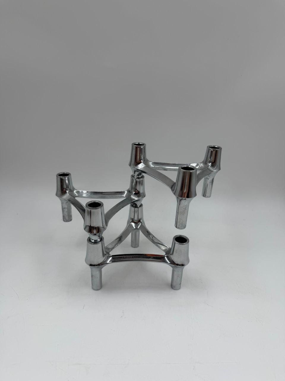 Set von 3 Vintage Kerzenhalter Chrom, modular, Mid-Century Modern
