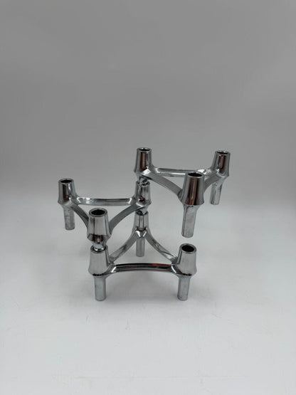 Set von 3 Vintage Kerzenhalter Chrom, modular, Mid-Century Modern