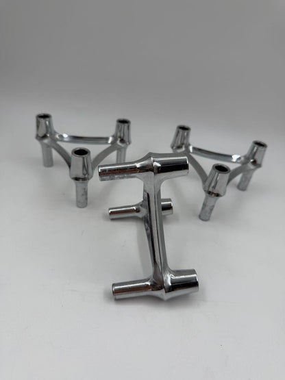 Set von 3 Vintage Kerzenhalter Chrom, modular, Mid-Century Modern