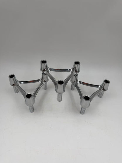 Set von 3 Vintage Kerzenhalter Chrom, modular, Mid-Century Modern