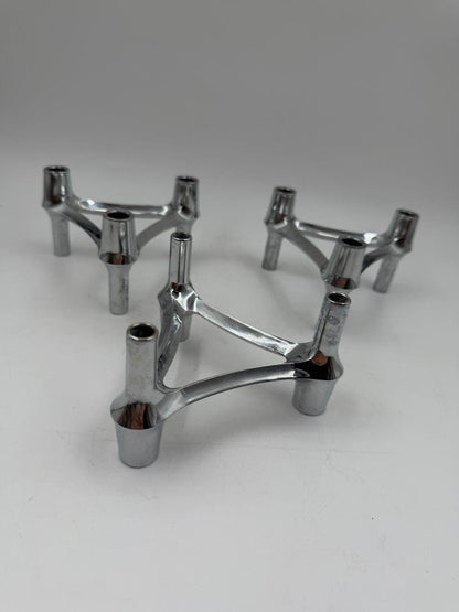 Set von 3 Vintage Kerzenhalter Chrom, modular, Mid-Century Modern