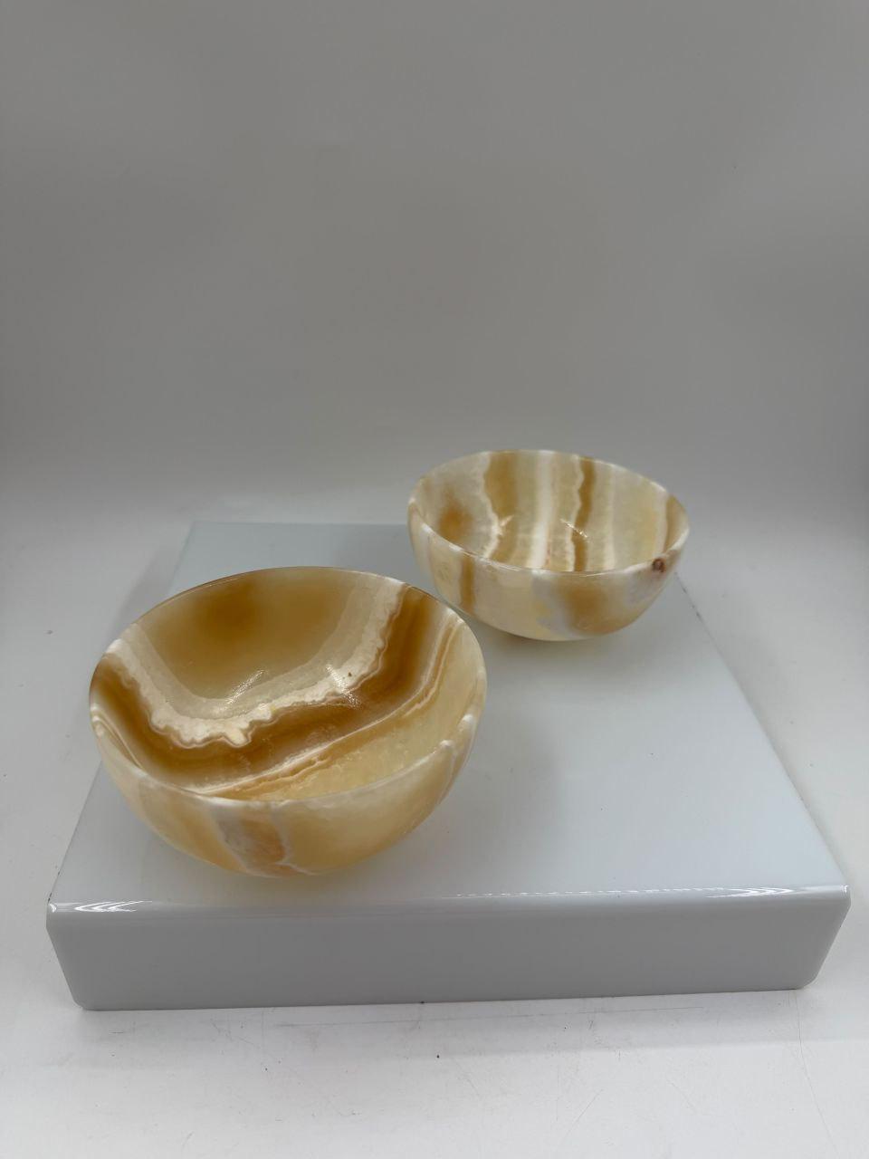 Set von 2 Vintage Schale aus Onyx, Honig-Creme gebändert