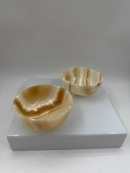 Set von 2 Vintage Schale aus Onyx, Honig-Creme gebändert