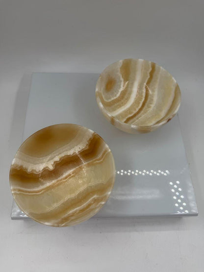 Set von 2 Vintage Schale aus Onyx, Honig-Creme gebändert