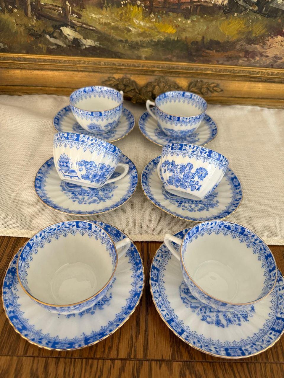 Vintage Kaffee- und Teeservice Porzellan Blau-Weiß für 6 Personen