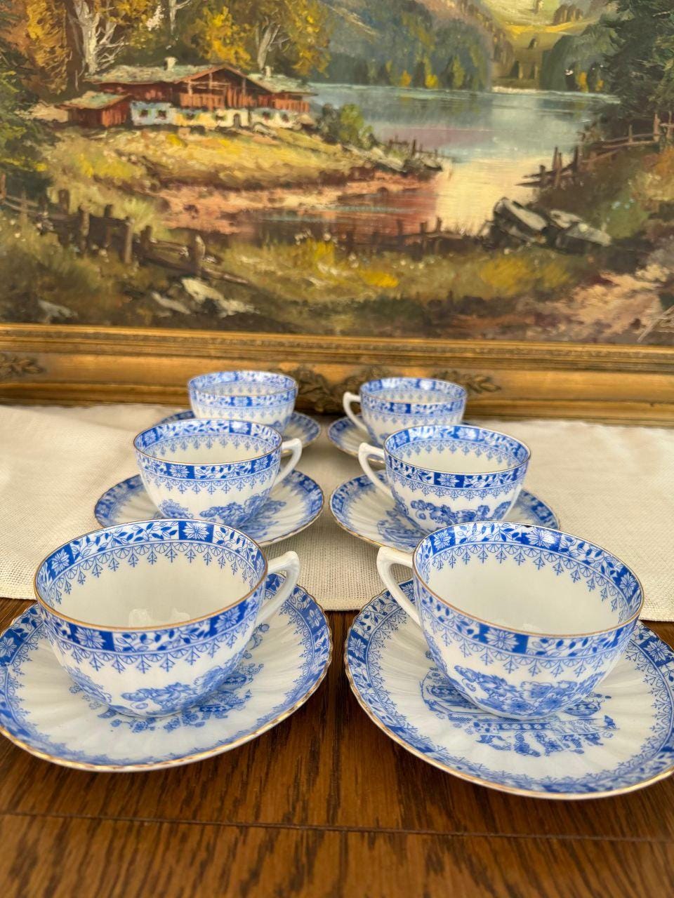 Vintage Kaffee- und Teeservice Porzellan Blau-Weiß für 6 Personen
