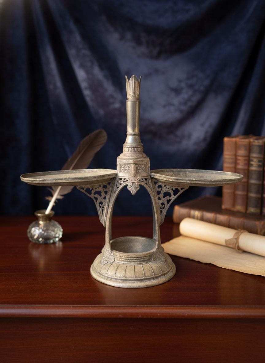 Vintage Tintenständer aus Messing, Gothic Revival