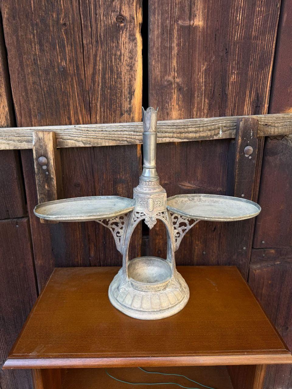 Vintage Tintenständer aus Messing, Gothic Revival