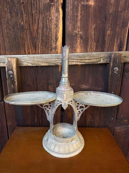 Vintage Tintenständer aus Messing, Gothic Revival