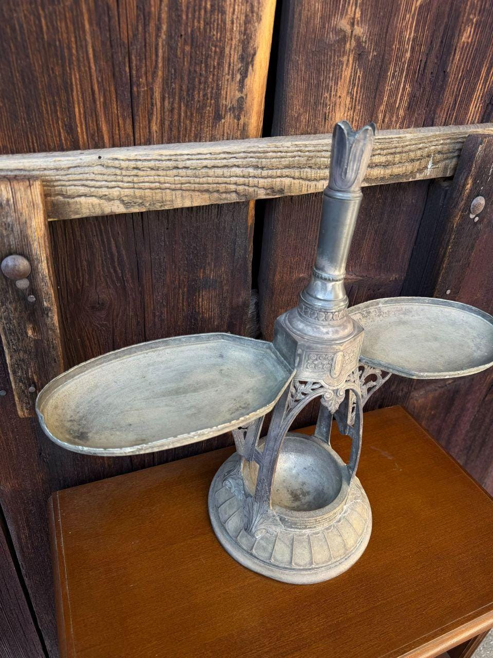 Vintage Tintenständer aus Messing, Gothic Revival