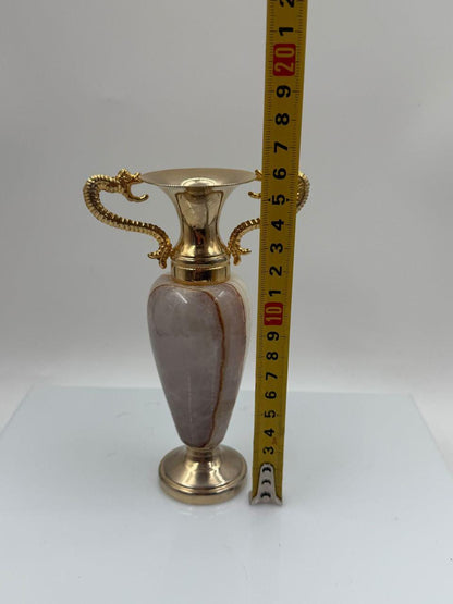 Vintage Vase Amphora Onyx und Messing 16cm mit Drachenhenkeln
