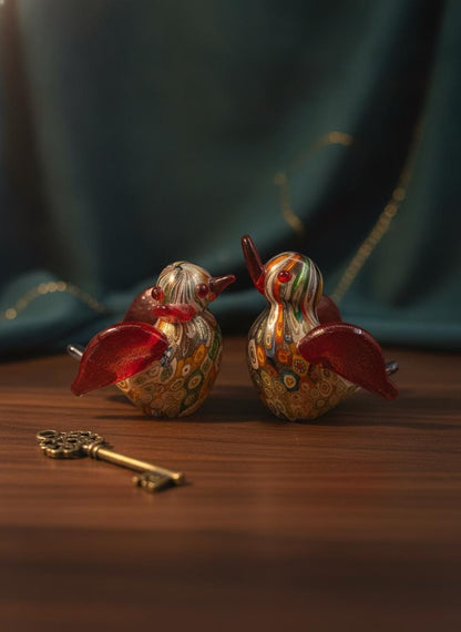 Set von 2 Vintage Murano-Glas Enten "Millefiori" mit Goldfolie