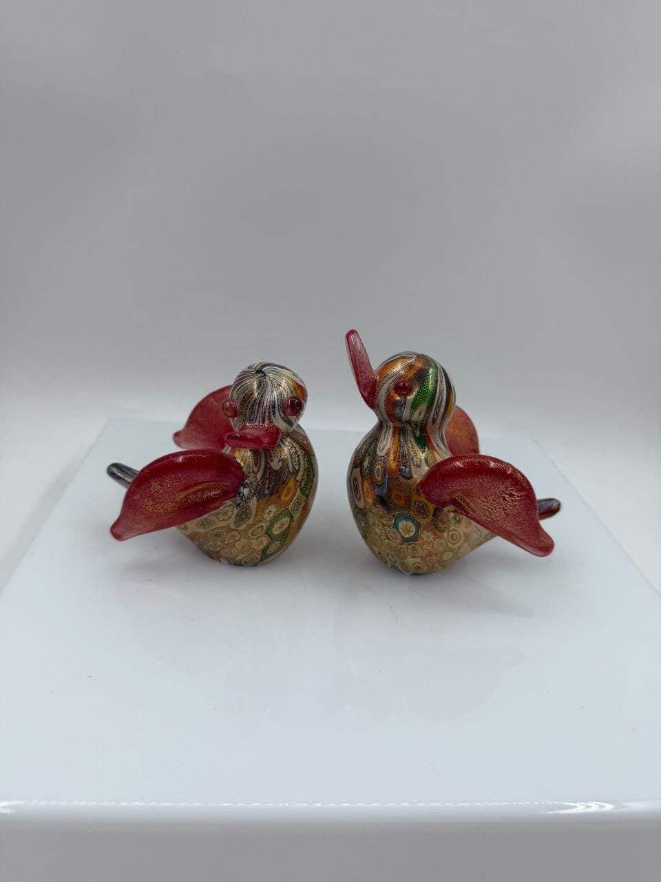 Set von 2 Vintage Murano-Glas Enten "Millefiori" mit Goldfolie