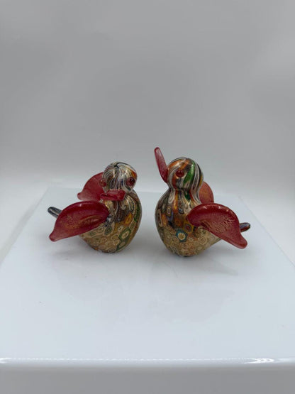 Set von 2 Vintage Murano-Glas Enten "Millefiori" mit Goldfolie