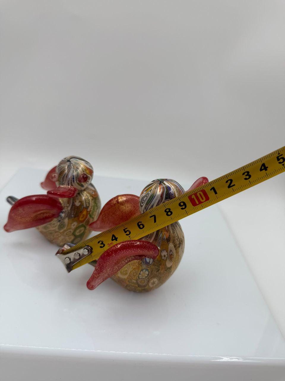 Set von 2 Vintage Murano-Glas Enten "Millefiori" mit Goldfolie