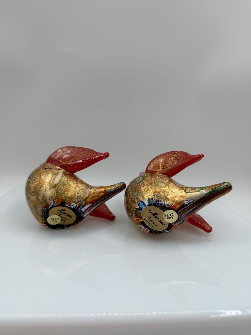 Set von 2 Vintage Murano-Glas Enten "Millefiori" mit Goldfolie