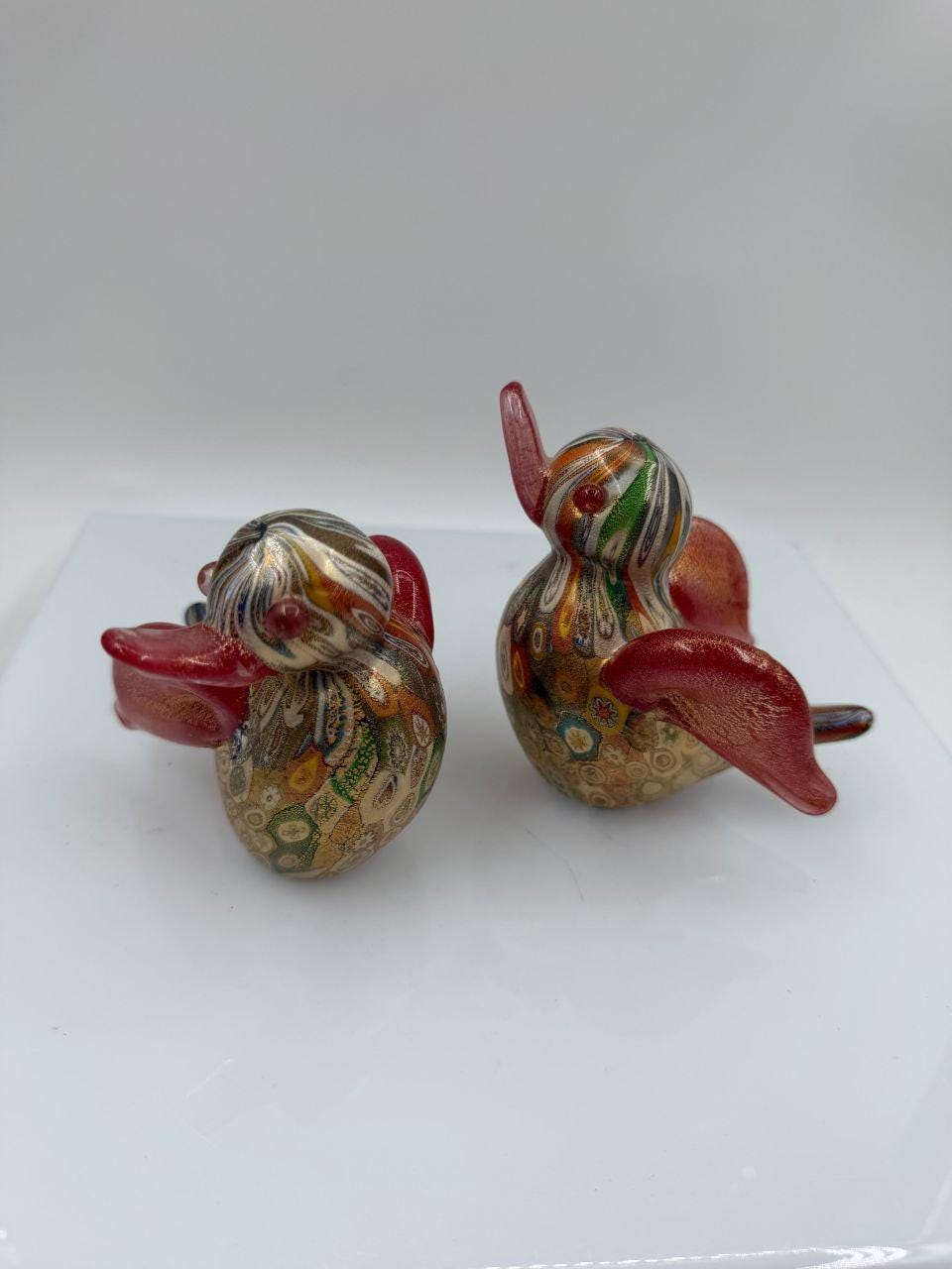 Set von 2 Vintage Murano-Glas Enten "Millefiori" mit Goldfolie
