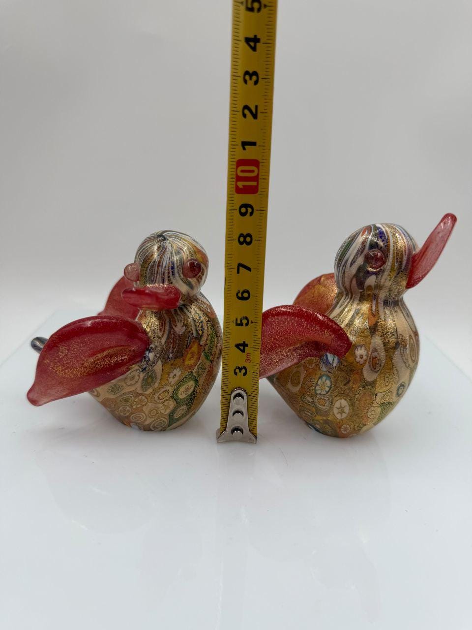 Set von 2 Vintage Murano-Glas Enten "Millefiori" mit Goldfolie