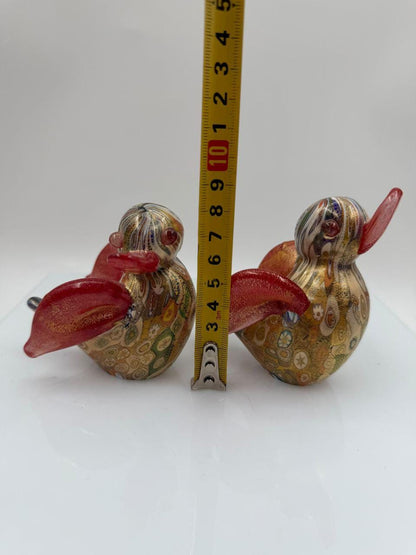 Set von 2 Vintage Murano-Glas Enten "Millefiori" mit Goldfolie
