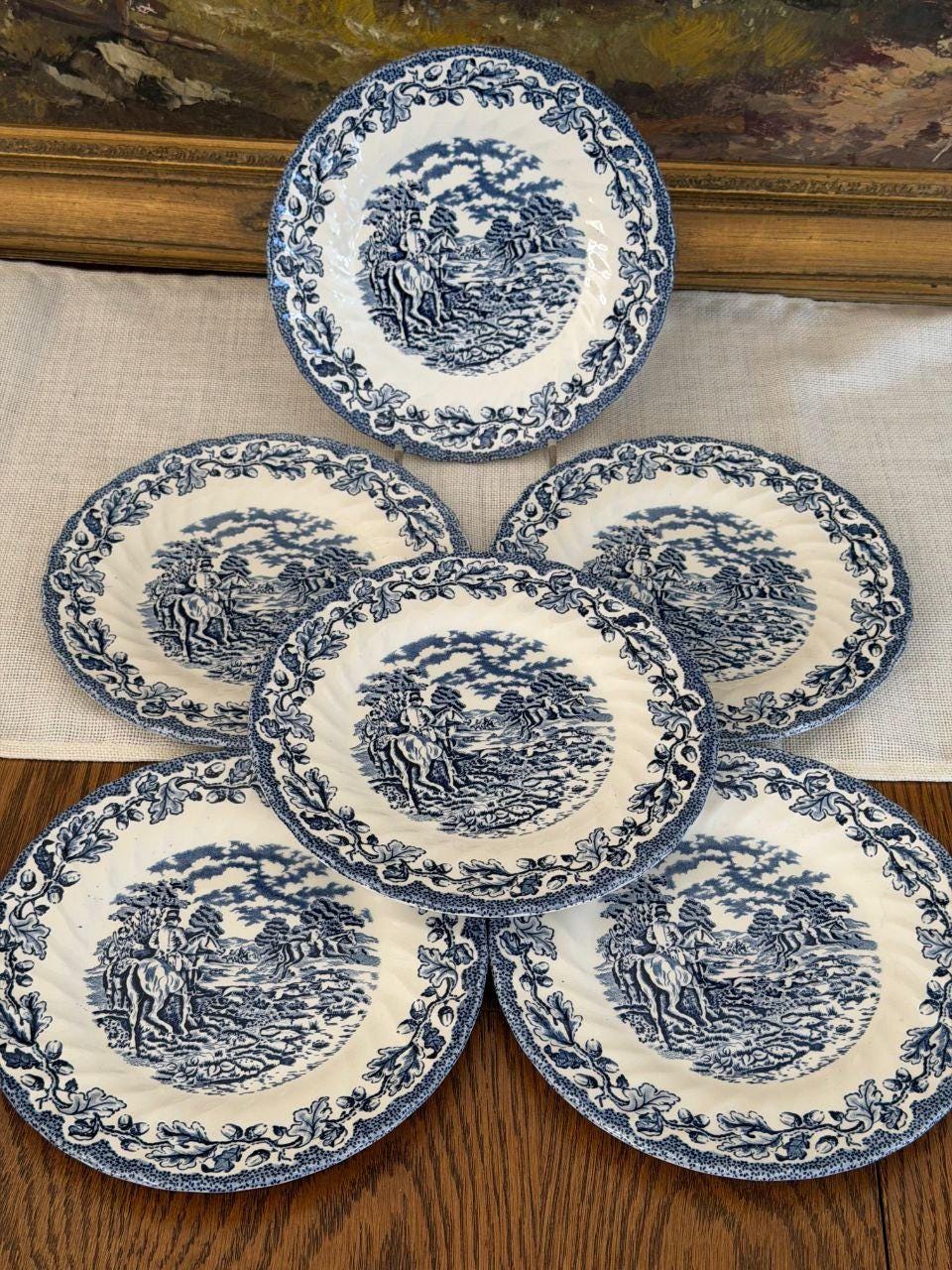 Vintage Kaffeeservice Blau-Weiß Transferware Cottage-Szene