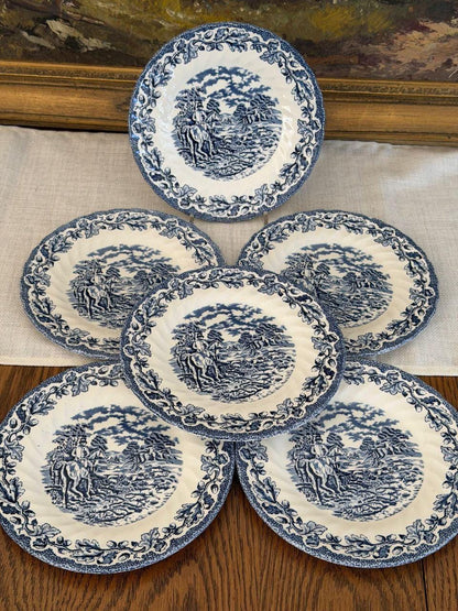 Vintage Kaffeeservice Blau-Weiß Transferware Cottage-Szene