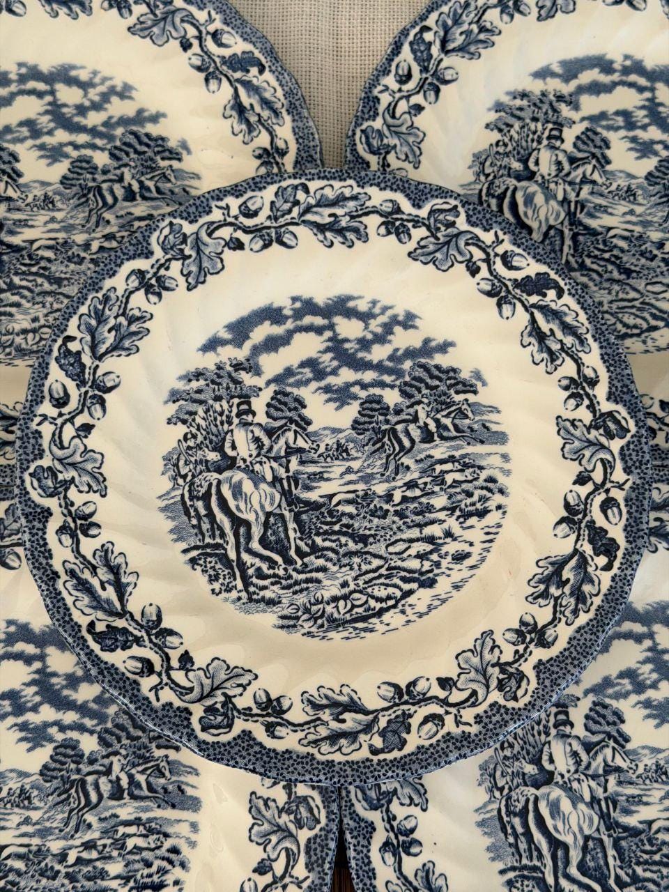 Vintage Kaffeeservice Blau-Weiß Transferware Cottage-Szene