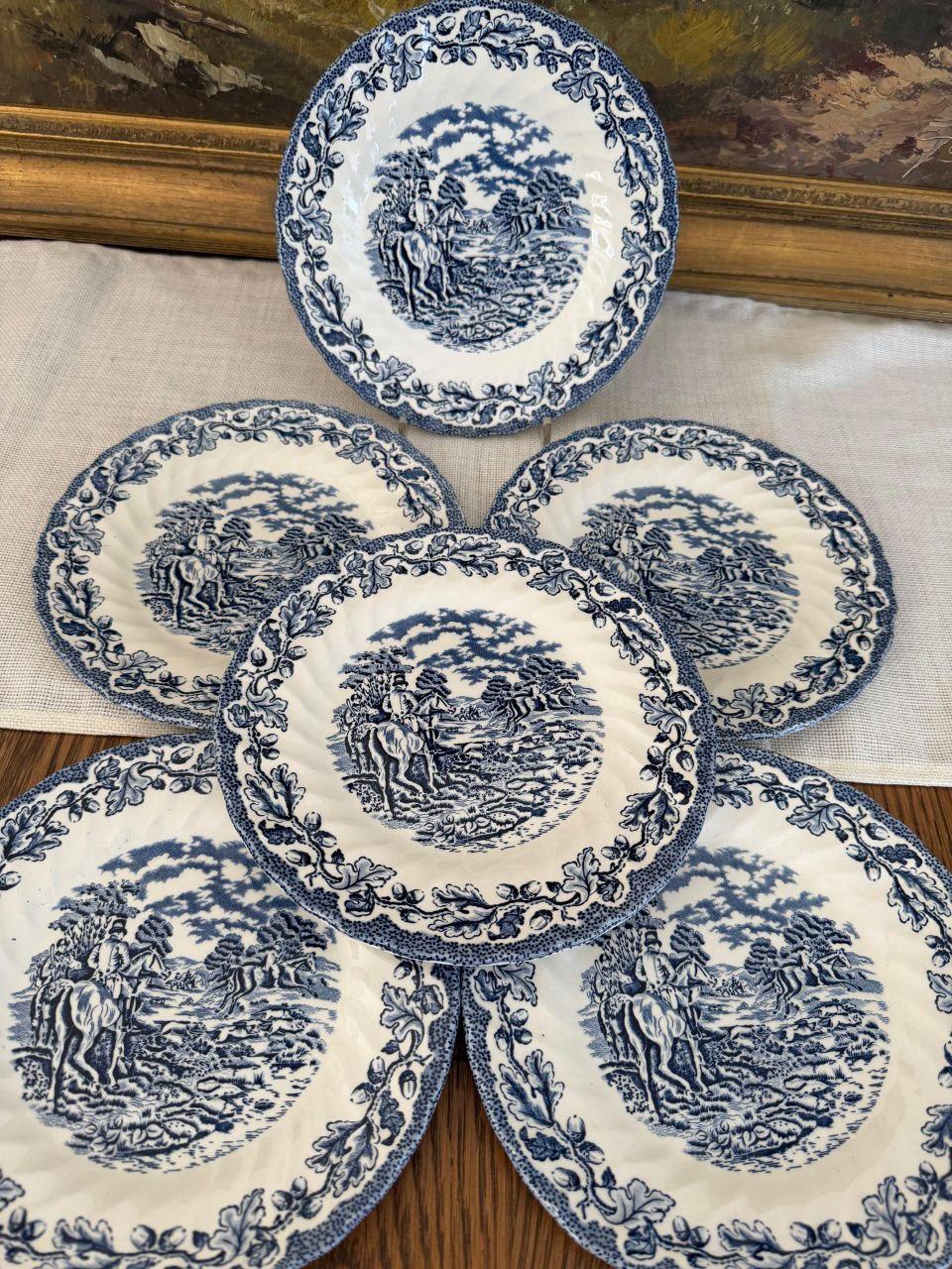 Vintage Kaffeeservice Blau-Weiß Transferware Cottage-Szene
