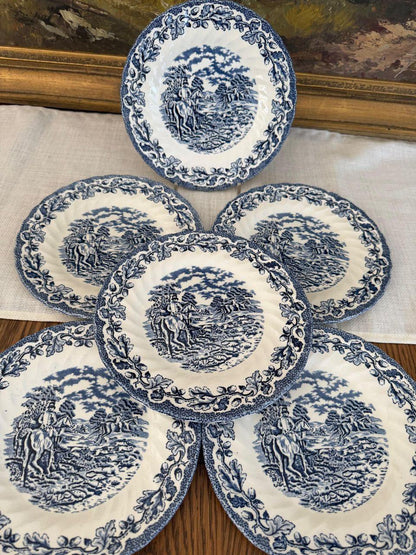 Vintage Kaffeeservice Blau-Weiß Transferware Cottage-Szene