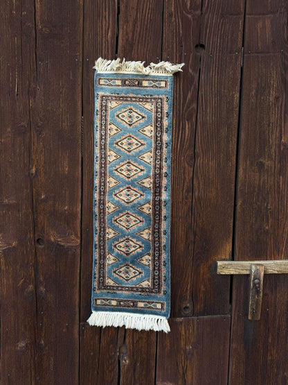 Vintage Teppich Bokhara Läufer Türkis Geometrisch