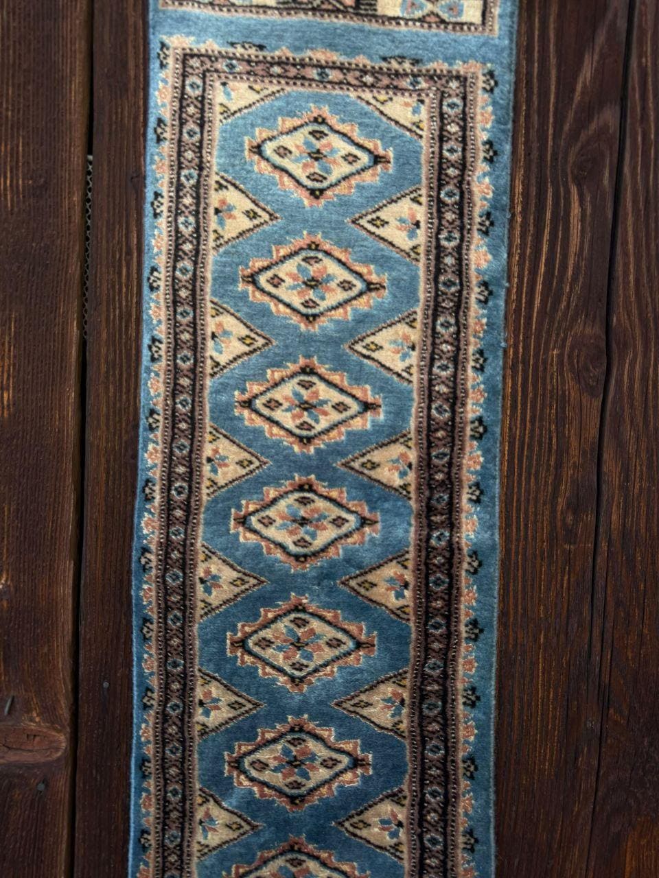 Vintage Teppich Bokhara Läufer Türkis Geometrisch