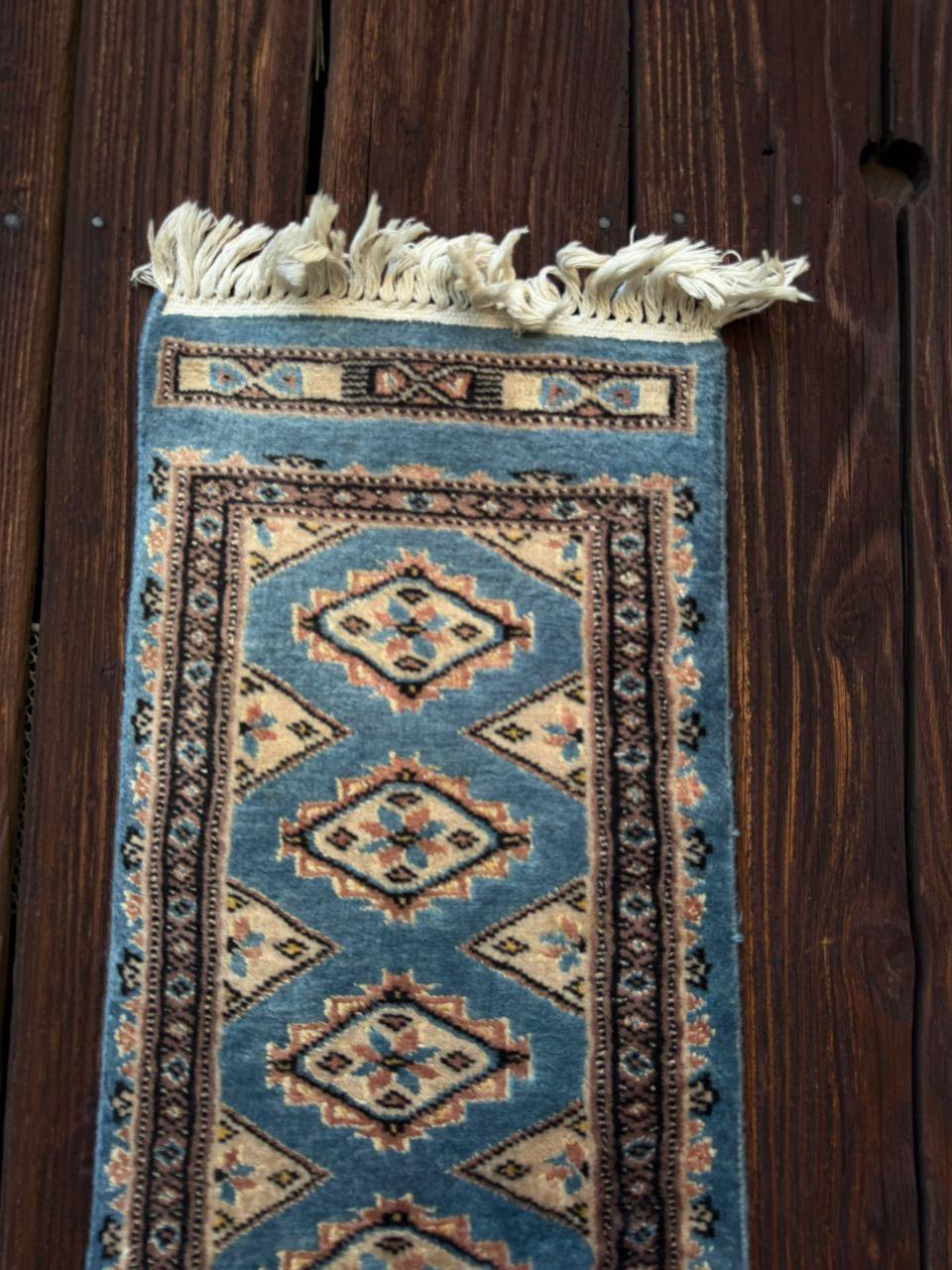 Vintage Teppich Bokhara Läufer Türkis Geometrisch