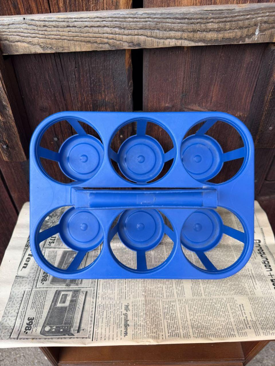 Vintage Flaschenträger aus Kunststoff, Kobaltblau