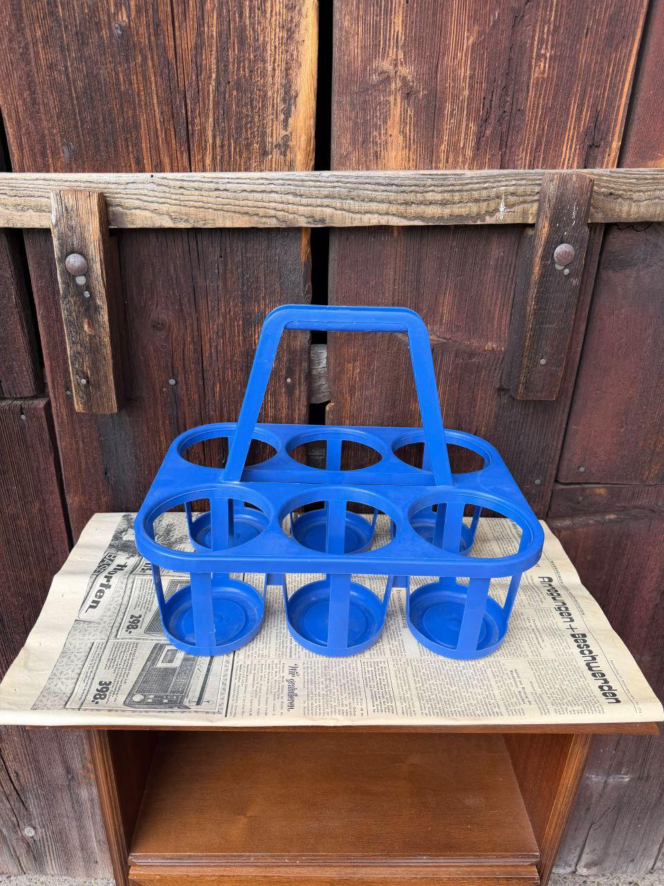 Vintage Flaschenträger aus Kunststoff, Kobaltblau