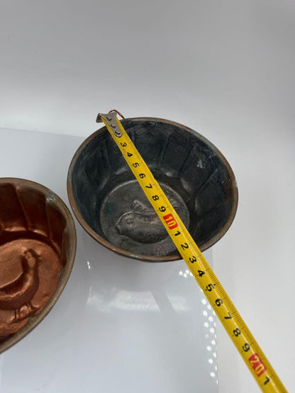 Set von 2 Vintage Puddingform mit Vogelmotiv aus Kupfer