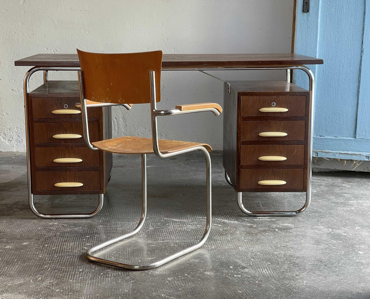 Vintage Bauhaus Schreibtisch von Kovona in dunkelbraun