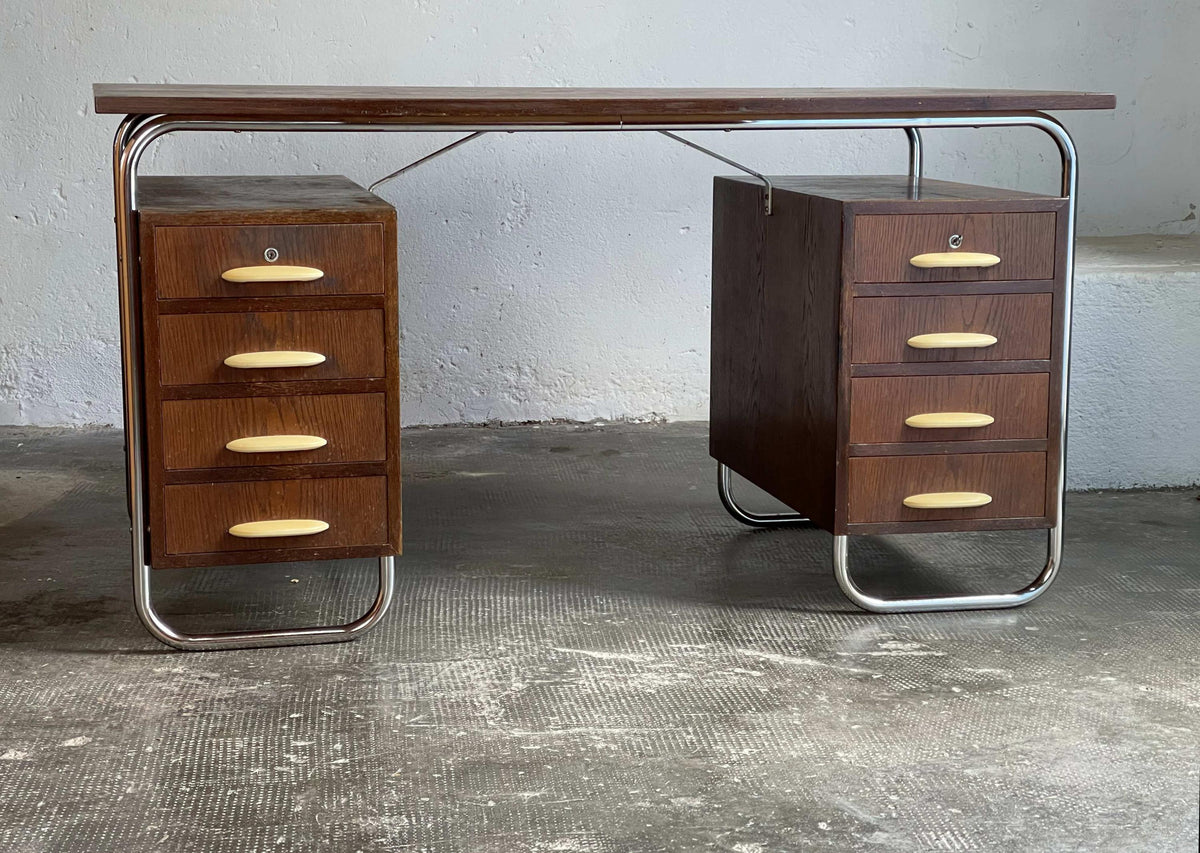 Vintage Bauhaus Schreibtisch von Kovona in dunkelbraun
