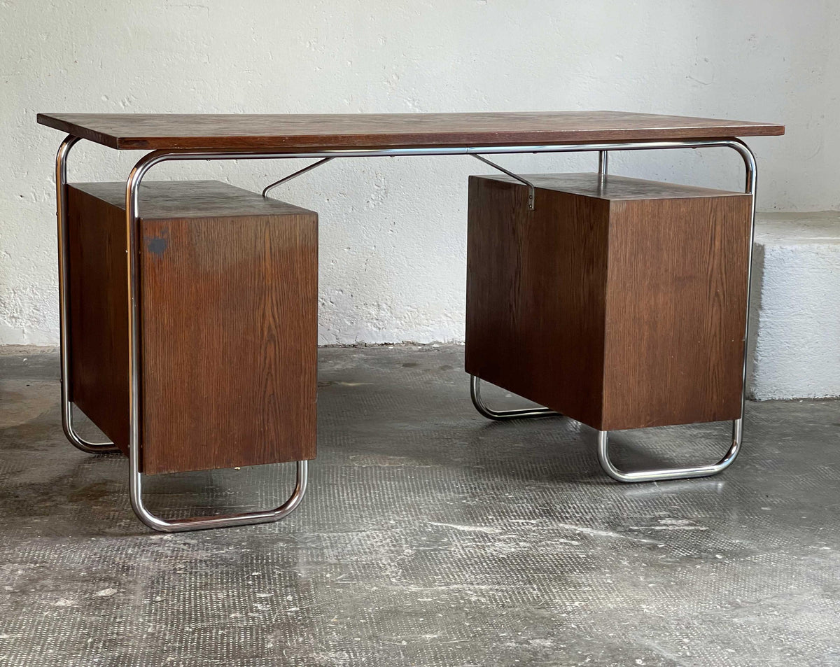 Vintage Bauhaus Schreibtisch von Kovona in dunkelbraun