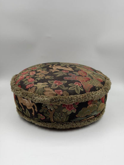 Vintage Fußhocker Gobelin Blumenmuster Rot