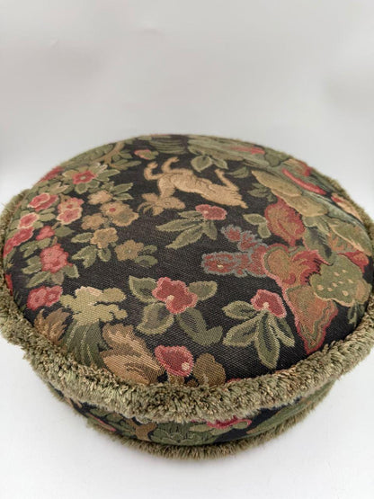 Vintage Fußhocker Gobelin Blumenmuster Rot