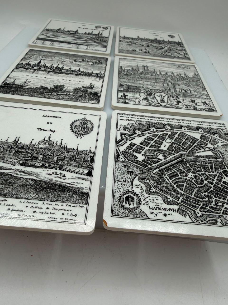 Set von 6 Vintage Untersetzer mit Städtegravuren, Deutschland