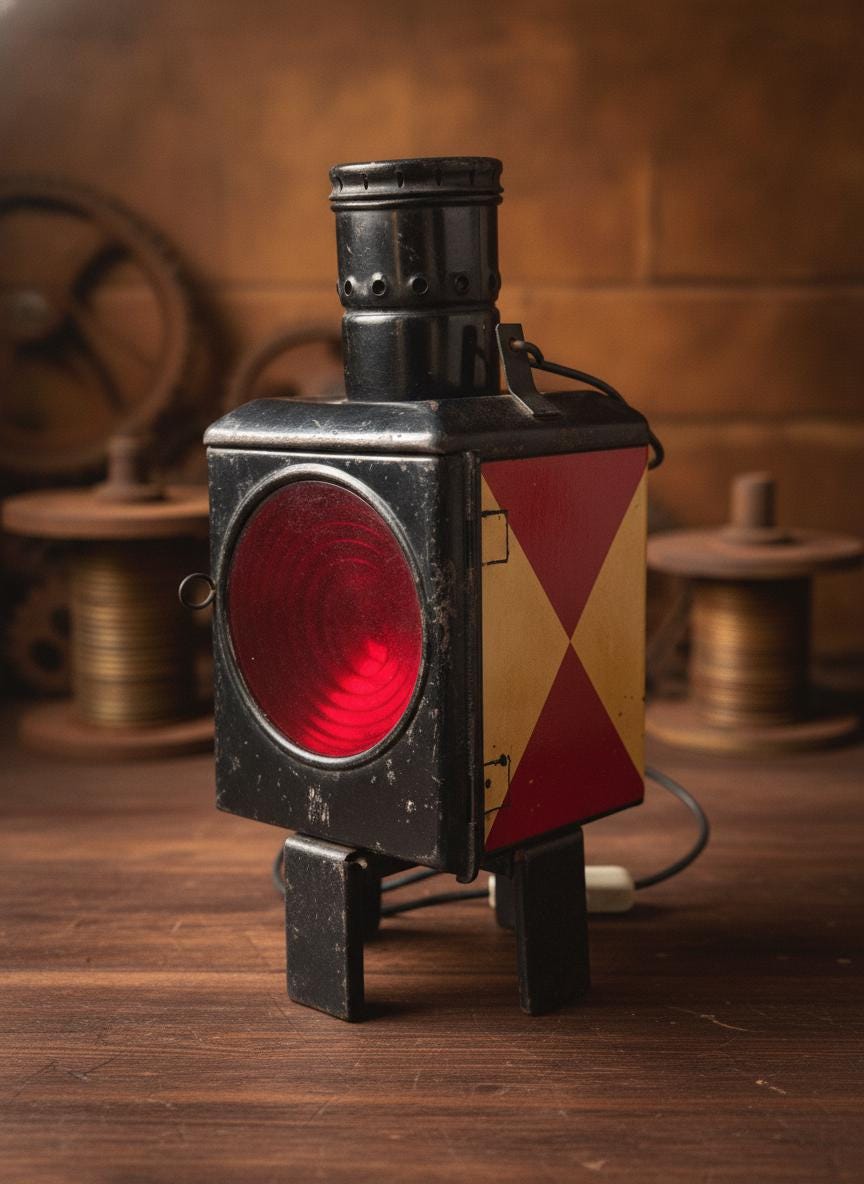 Vintage Eisenbahn-Signallaterne Lampe mit rotem Glas