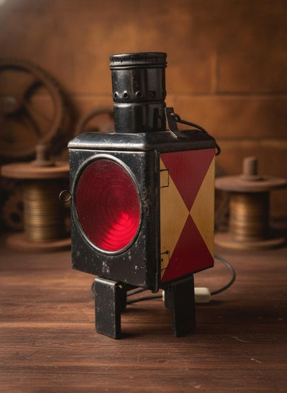 Vintage Eisenbahn-Signallaterne Lampe mit rotem Glas