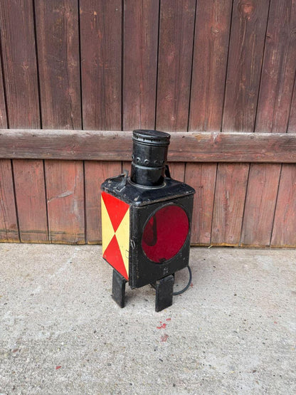 Vintage Eisenbahn-Signallaterne Lampe mit rotem Glas