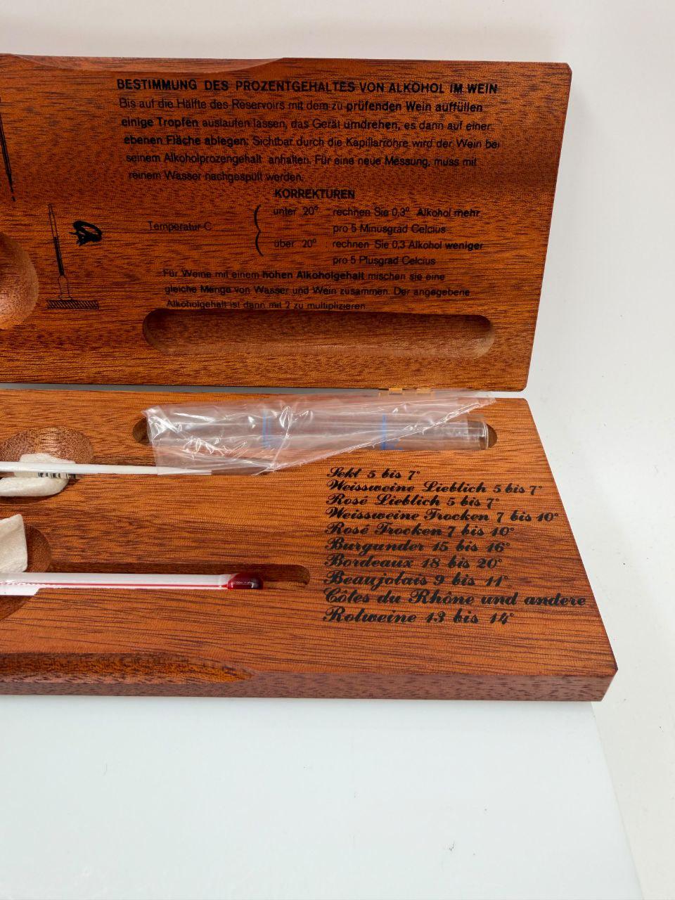 Vintage Alkoholmeter Thermometer Set in Holzkasten