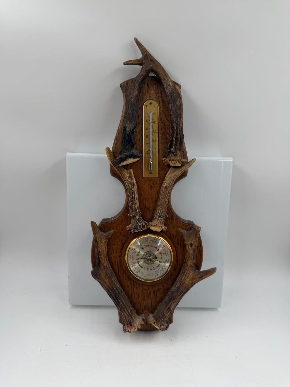 Vintage Barometer mit Geweih, Schwarzwälder Jagdstil